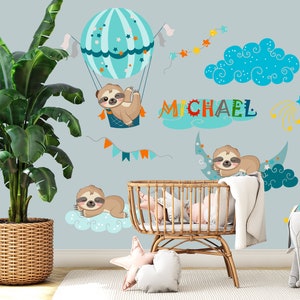 Faultier Wandtatko, Kinderzimmer Wandbild, Regenbogen Faultier Dekor Kinderzimmer, personalisiertes Geschenk Spielzimmer Faultier Wandkunst, Faultier Kinderzimmer 503EZ