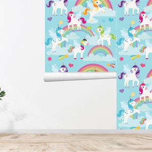 Unicorn Magical Wallpaper Girls Wallpaper Rainbow Fabric Unicorn Peel and stick Wall Decor Unicorn Fabric Removable Fabric Wallpaper 671EZ