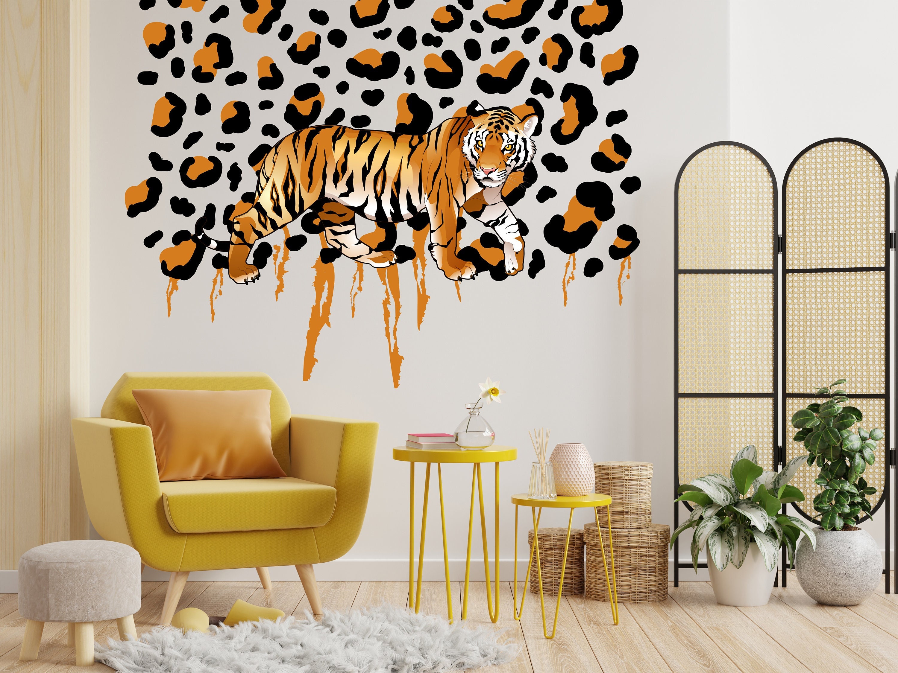 Tiger Wall Art Decal Tiger Wild Cat Wall Art Drippy Tiger Wall Decor ...