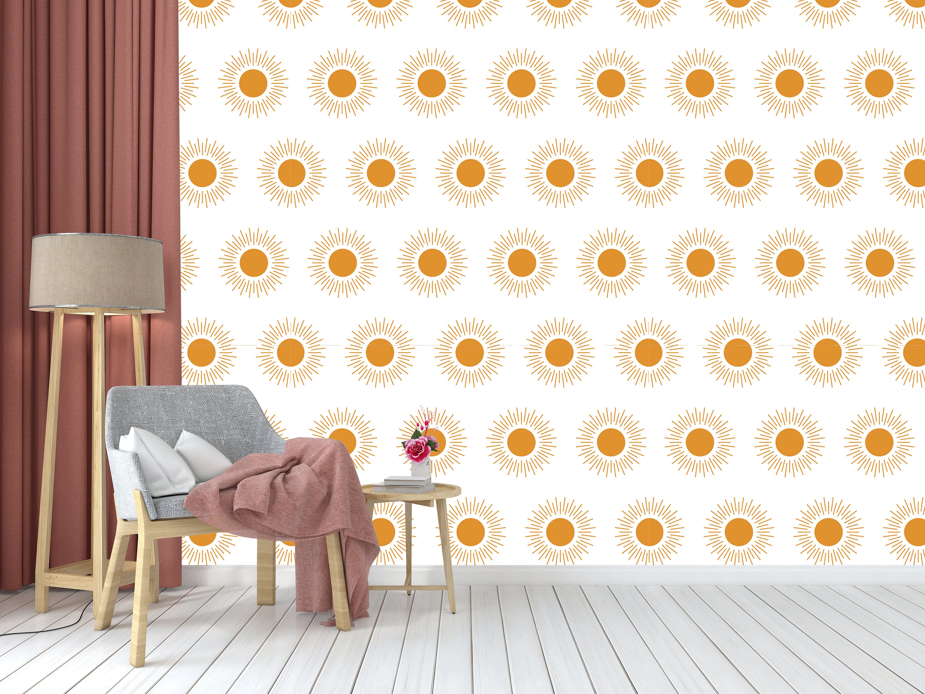 Sun Wallpaper Sun Fabric Sunshine Wallpaper Sunny Seamless Wall Decor ...