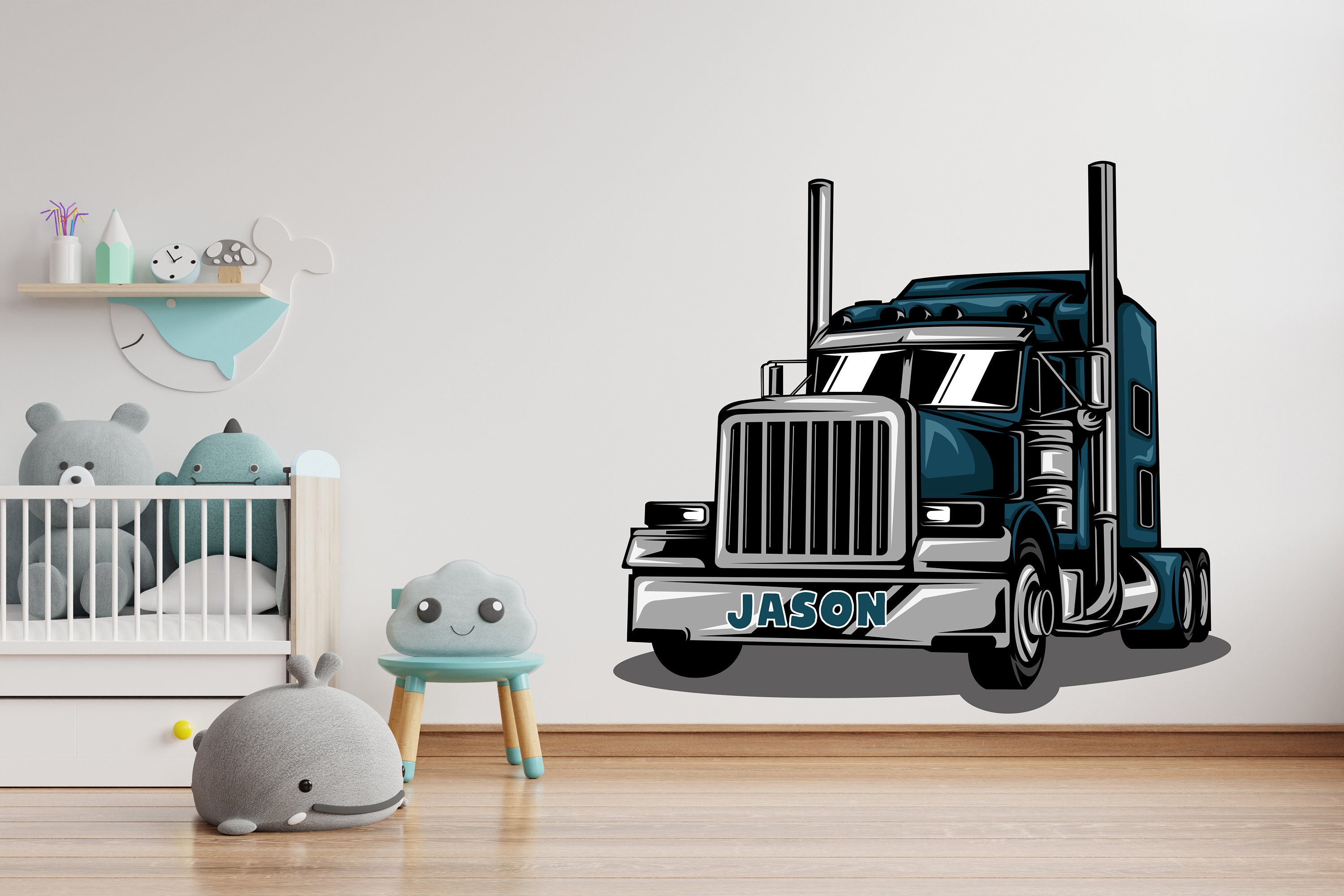 Truck Wall Decal, Truck Driver Wall Art Trucker Wall Sticker, Car Truck Room Decor, Personalized gifts Kids Wall Decal 1088EZ