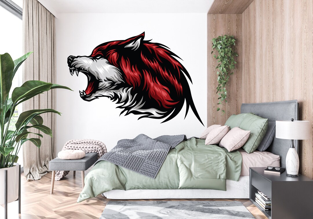 Wolf Head Decal, Wolf Wall Decal, Wolf Wall Art, Wolf Head Wall Decor