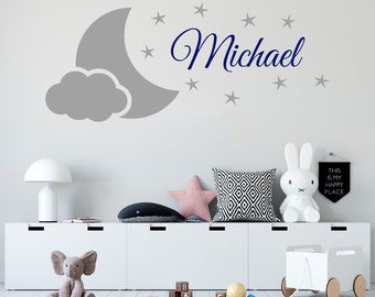 Personalized Name Wall Decal Clouds Moon and Stars Wall Decal  Custom Name Wall Decal  Decal for Nursery SG481