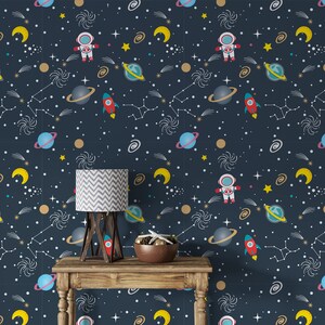 Carta da parati per lo spazio esterno Constellation Decals Planet Fabric Wallpaper Seamless Astronomy Wall Decor Fabric Constellations Wallpaper 1039EZ