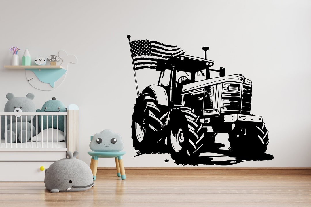 Tractor Wall Decal Tractor American Flag Nursery Wall Decal Farm Decal