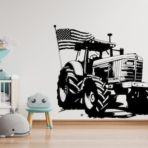 Decalcomanie Da Muro Trattore Trattore Bandiera Americana Decalcomania Da Muro Nursery Decalcomania Fattoria Decalcomania Da Corsa Personalizzata Adesivo Da Parete In Vinile-Stanza Del Ragazzo 1682EZ