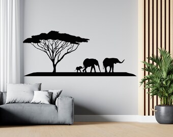 Vinilo decorativo de pared de la sabana africana con animales de safari, arte mural africano SG 1194