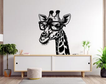 Giraffe with sunglasses Wall Decal Giraffe Wall art Animal Wall decor Animals decal Wall Safari Funny stickers Decor Wall Decals 1967EZ