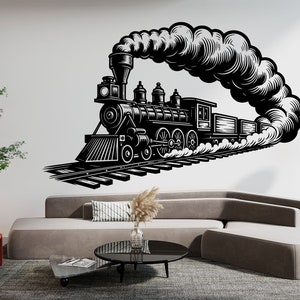 Calcomanía de pared de tren, pegatina de pared de tren, arte de tren, calcomanía de vinilo para pared, regalos de habitación de tren, pegatinas de arte de pared de vinilo 1887EZ