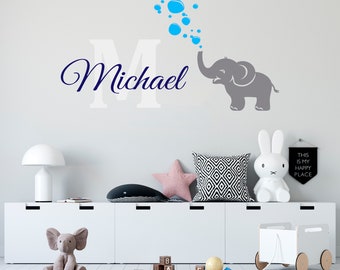 Gepersonaliseerde muursticker naam olifant muursticker aangepaste naam muursticker voor kinderkamer SG472
