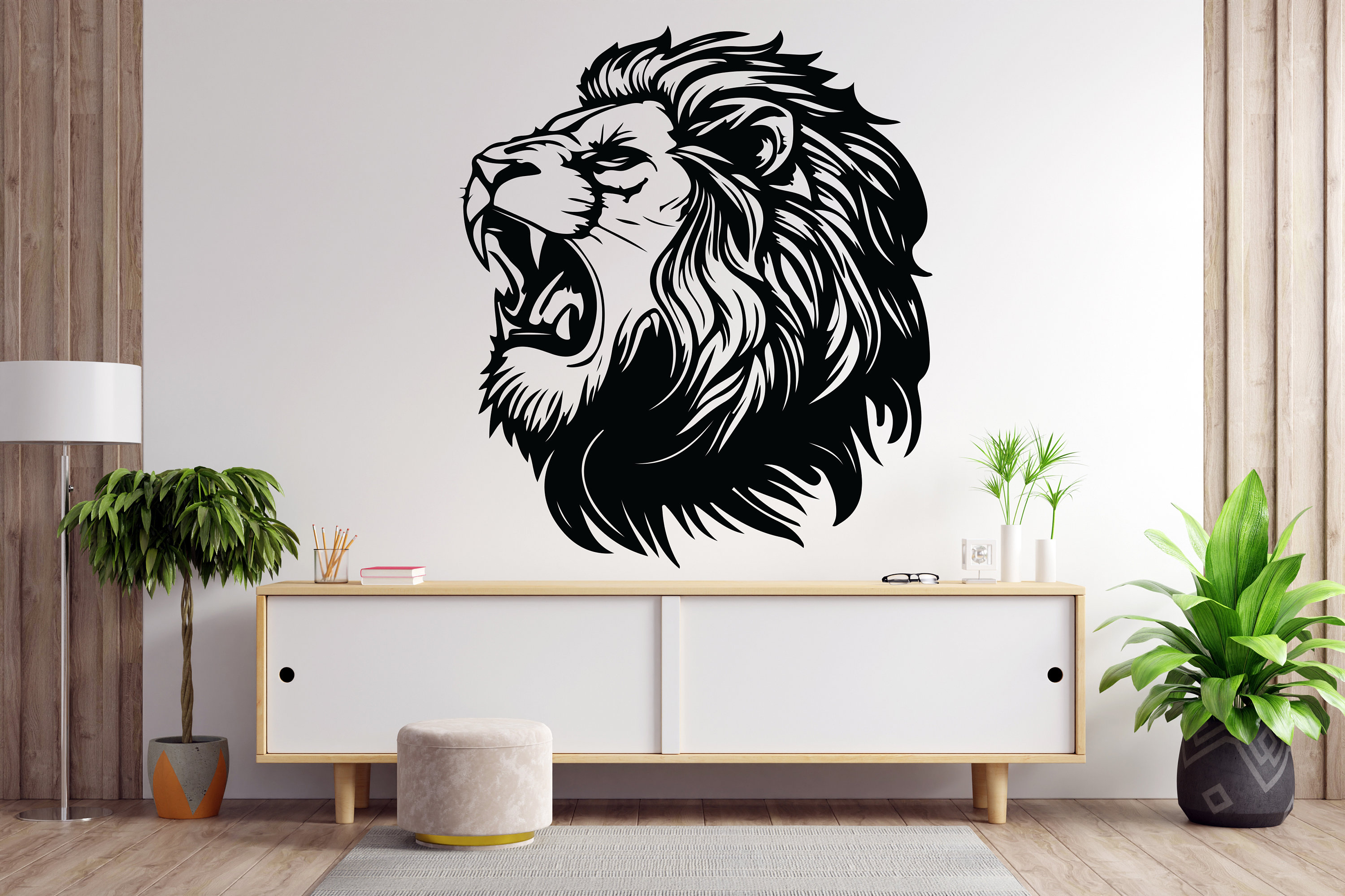 Autocollant Mural Lion – Décor Safari Amovible Et Réutilisable, Impression Double Face, Pour Fenêtre, Mur Ou Porte