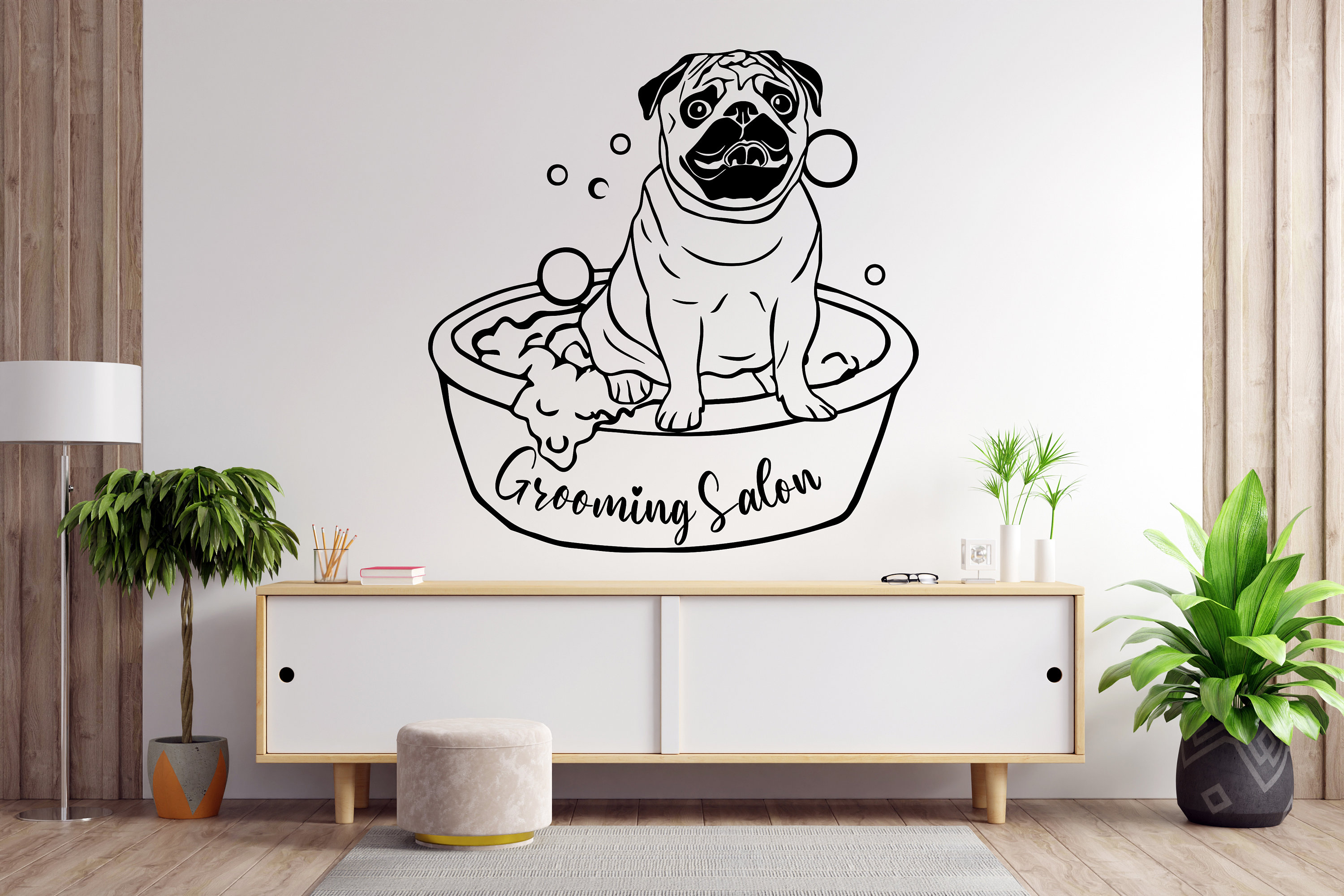 Decoracion de pared de perro Pug calcomanias de pared de perro arte de pared de perro Pug pegatinas de amante de los perros dormitorio aseo salon