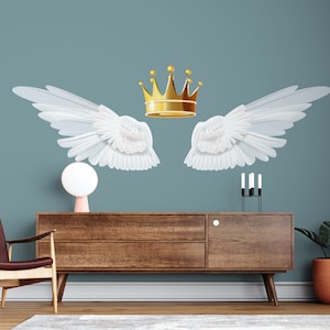White Angel Wings, White Wings Mid Century Modern Boho Angel Wings Decal Stickers Nursery Decor Kids Room Wall Art Home Decor 1164EZ