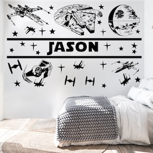 Large Name Custom Name Star Wars  Wall Decor  Star Wars Wall Decal Star Wars Personalized Gifts Wall Sticker Jedi Joda wall sticker 360EZ