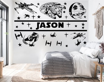 Large Name Custom Name Star Wars  Wall Decor  Star Wars Wall Decal Star Wars Personalized Gifts Wall Sticker Jedi Joda wall sticker 360EZ