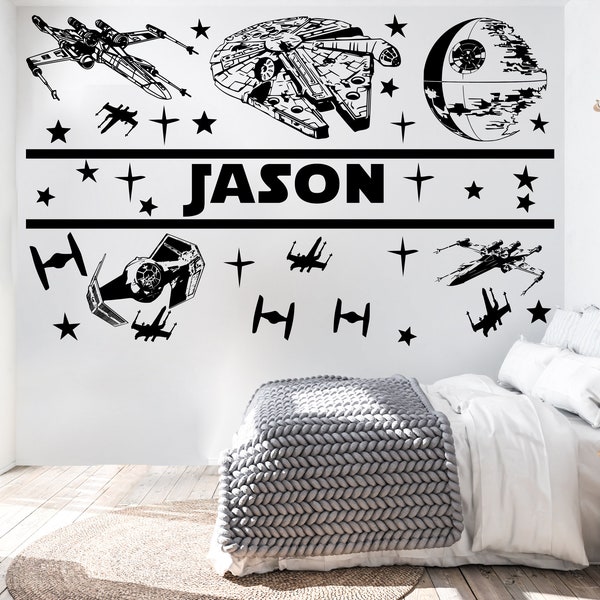 Large Name Custom Name Star Wars  Wall Decor  Star Wars Wall Decal Star Wars Personalized Gifts Wall Sticker Jedi Joda wall sticker 360EZ