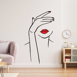 Line Art Girl wall Decal, Women line art, Modern Mid Century Wall Art, Beauty Salon Wall Sticker Skull Decor Bedroom Art 887EZ