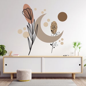 Flower wall Decal, Flower line art, Modern Mid Century Wall Art, Line Art Wall Decor Boho Wall Sticker Wall Decor Bedroom Art 1810EZ