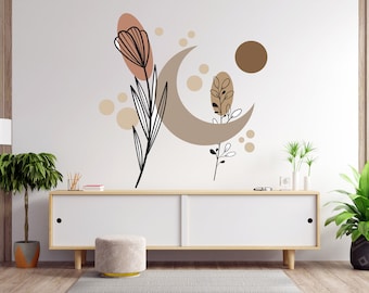 Flower wall Decal, Flower line art, Modern Mid Century Wall Art, Line Art Wall Decor Boho Wall Sticker Wall Decor Bedroom Art 1810EZ