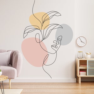 Line Art wall Decal, Women line art, Modern Mid Century Wall Art,Line Art Wall Decor Boho Wall Sticker Skull Decor Bedroom Art 1380EZ
