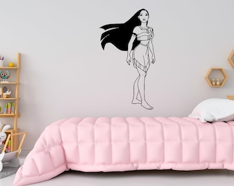 Prinzessin Pocahontas Wandtattoo Pocahontas Wanddekor Cartoon Wandaufkleber Wanddekoration für Mädchen Schlafzimmer SG553