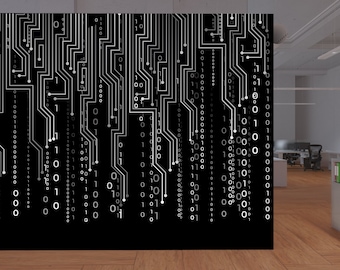 Circuit Board Binary Code Wall Decal, Technology Vinyl Wall Art Decals, Computer Circuit Decor, Software Science Wall Sticker Office 776SE