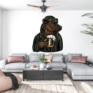 Bear Beer Wall Decal, Bear Wall Art, Bear Wall Decor Bear Wall Sticker Bear Wall Decor Watercolor, Bedroom 530EZ