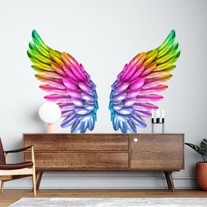 Angel Wings, Flower Wings Mid Century Modern Boho Angel Wings Decal Stickers Nursery Decor Kids Room Wall Art Home Decor 1869EZ