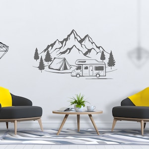 Nature Camping Mountains Wall Decal  Mountain Wall Sticker  Pine Trees Mountains Wall Decal  Adventure Wall Decor SG575