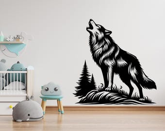 Wolf ist heulend, Wandtattoo, Wolf, Wanddekoration, Wolf, Deko Wolf Deko, Tiere Aufkleber 1969EZ