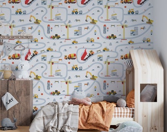 Construction Wallpaper Crane Fabric Kids Room Wallpaper Seamless Wall Decor Sun Fabric Removable Self Adhesive Wallpaper 768EZ