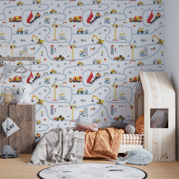 Construction Wallpaper Crane Fabric Kids Room Wallpaper Seamless Wall Decor Sun Fabric Removable Self Adhesive Wallpaper 768EZ