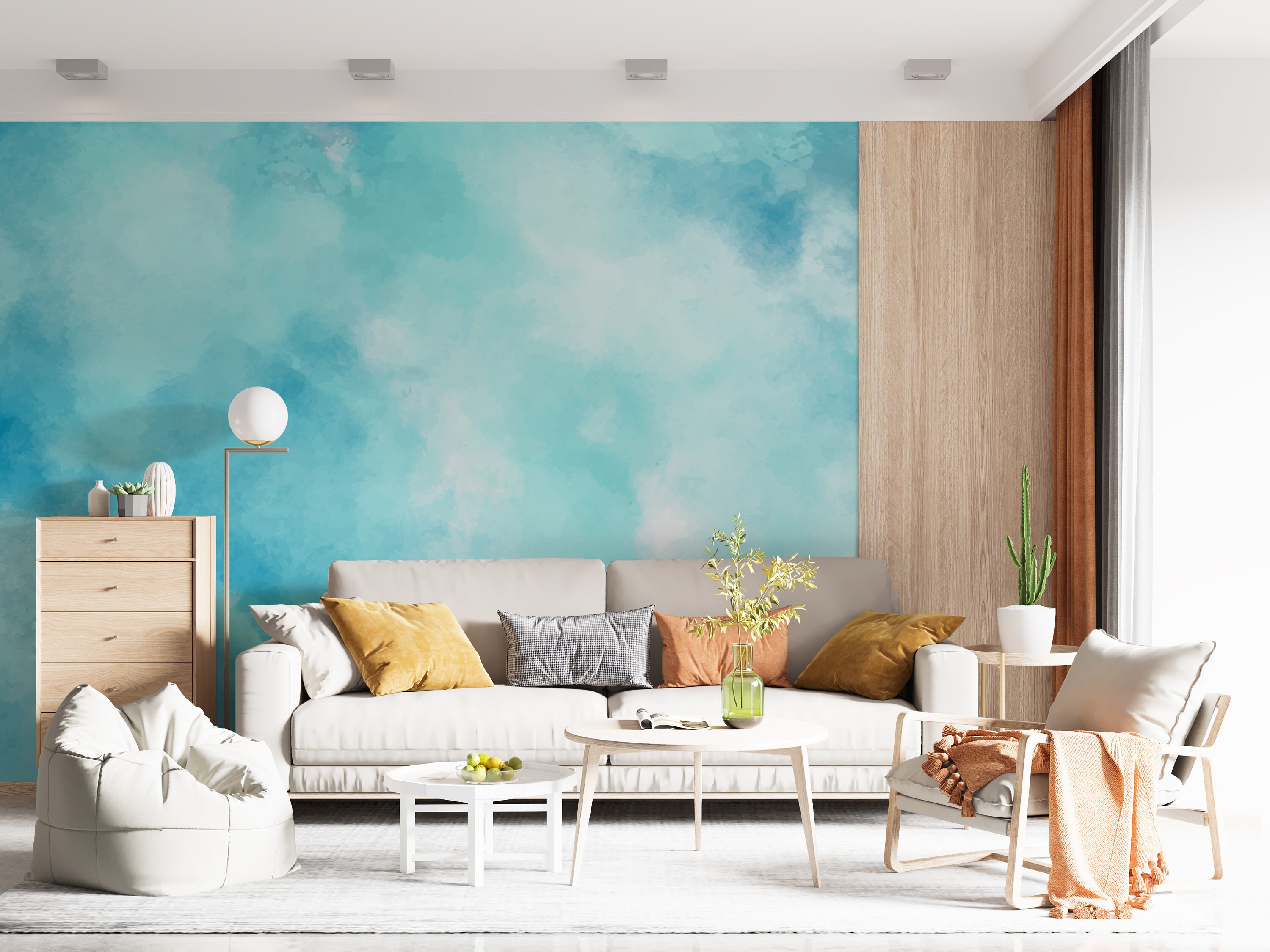 Blue Sky Cloud Mural Mid Century Wall Decor Mural Room Mural Etsy