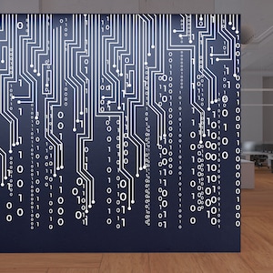 Circuit Board Binary Code Wall Decal, Technology Vinyl Wall Art Decals, Computer Circuit Decor, Software Science Wall Sticker Office 1661EZ
