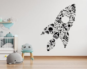Rocket wall decal |  Astronaut Wall Decal | Outer Space Wall Decal | Custom Name Wall Decal | Decal for Nursery 1359EZ