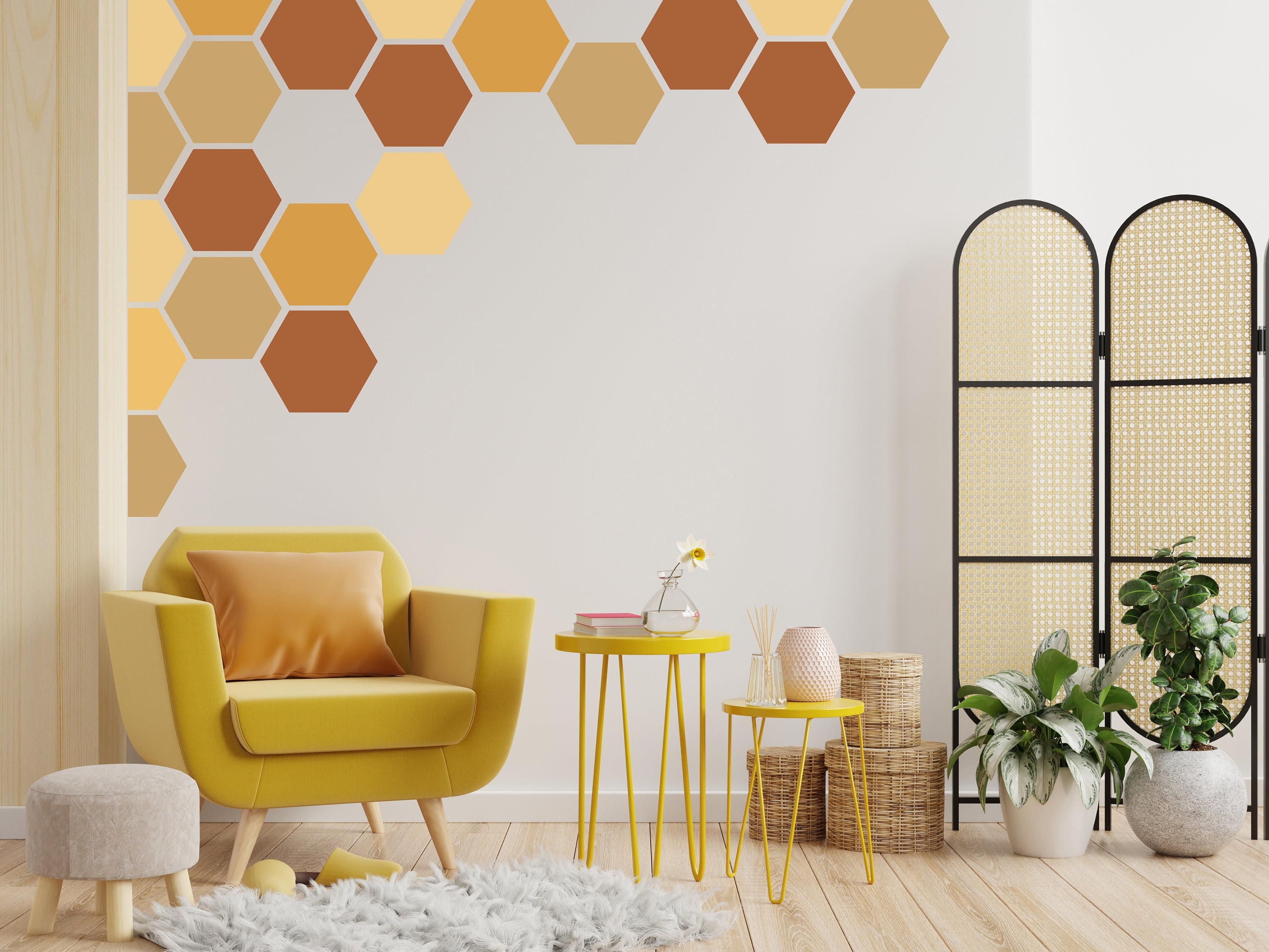 Honeycomb Wall Decor, Gold Honeycomb Wall Decals, Hexagon Vinyl Wall