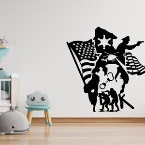 US Police Wall Decal Police Wall decal Policeman Vinyl AMerican Policemen Wall Sticker-Boy Room 1266EZ