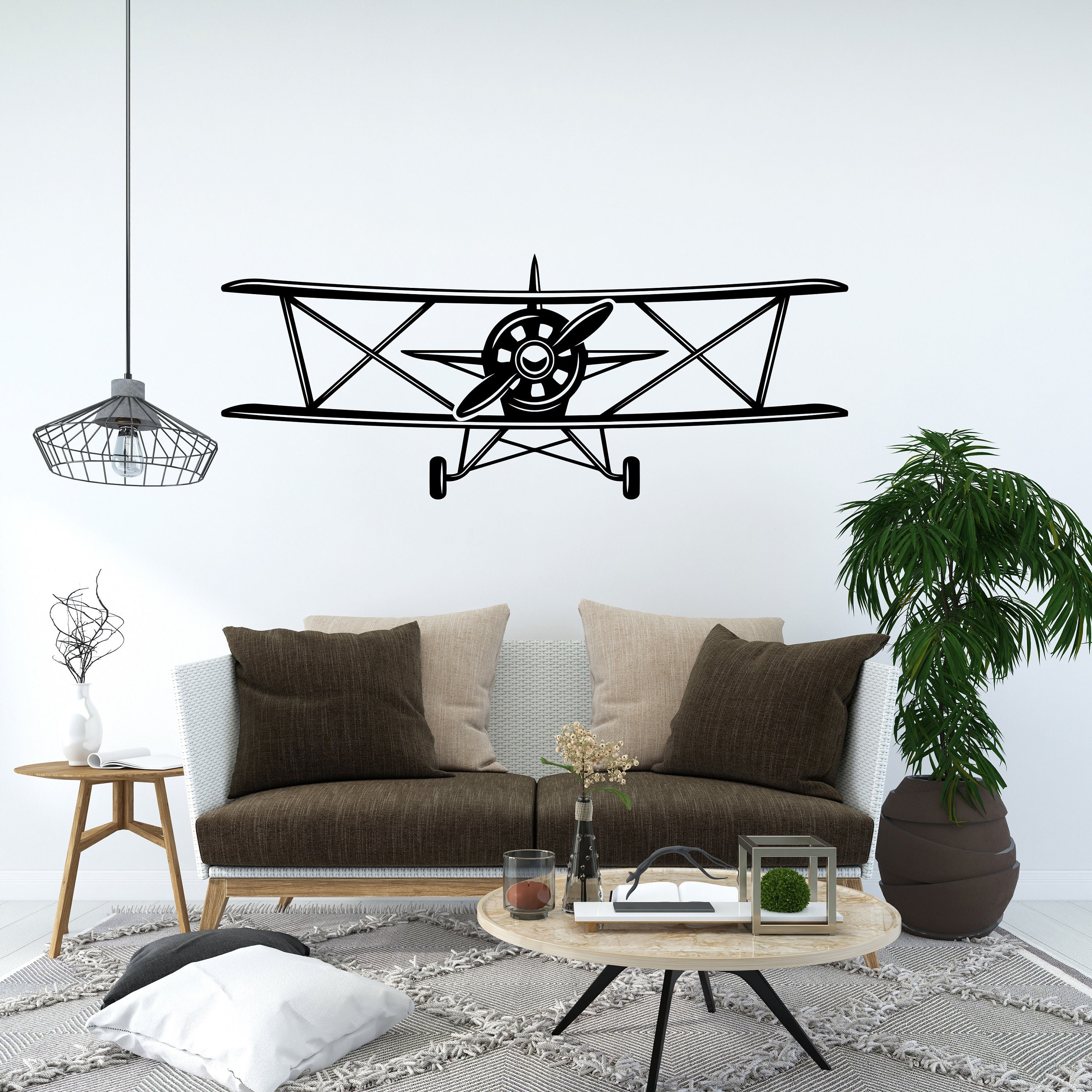 Airplane Wall Art Decal Vinyl Sticker Decals Biplane Decor Plane Air ...