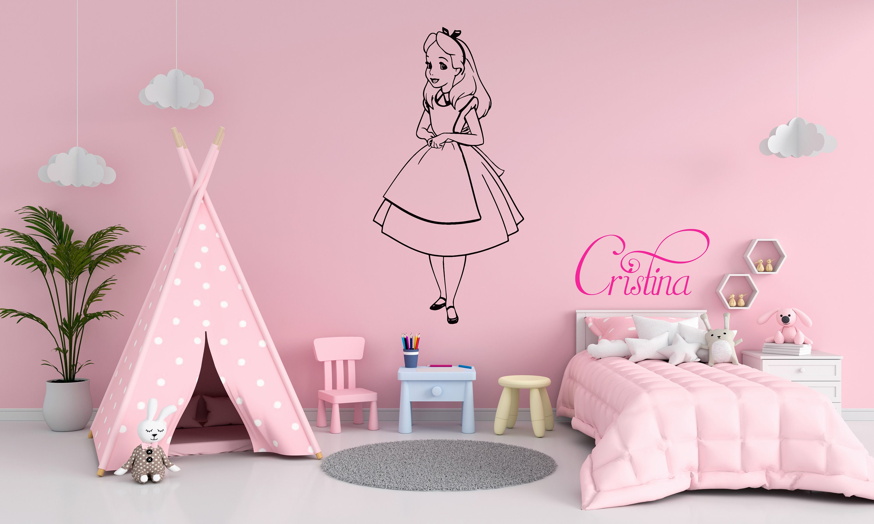 Alice in Wonderland Wall Decal Alice Wall Decor Cartoon Etsy