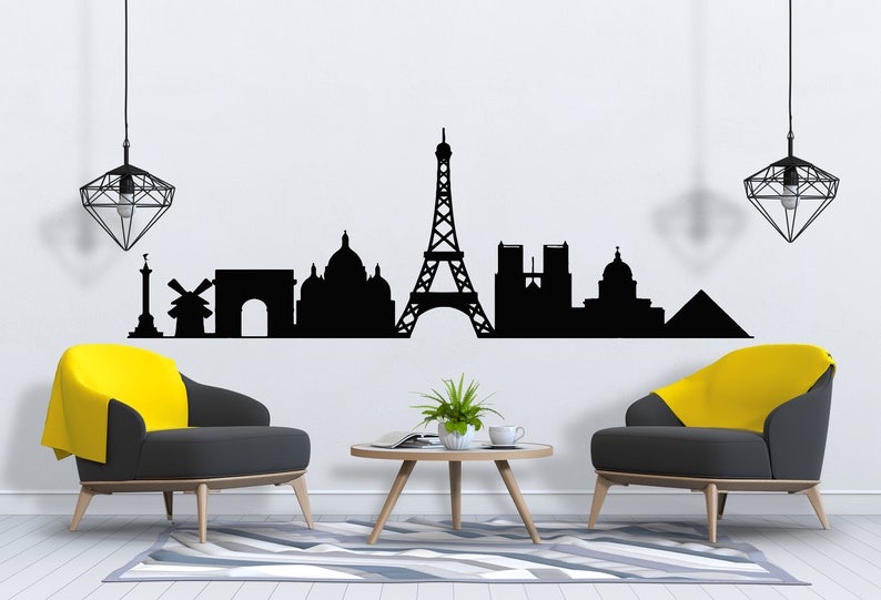 Paris Wall Decal Paris Skyline Wall Sticker Eiffel Tower Wall Etsy