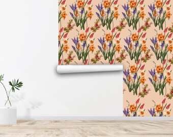 Papel pintado de flores Papel pintado floral Papel pintado floral Decoración de pared sin costuras Vintage Impreso Papel tapiz autoadhesivo extraíble 746EZ