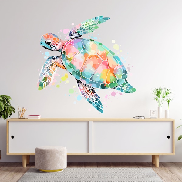 Sea Turtle Wall Decal, Turtle Wall Art, Sea Turtle Wall Decor Sea Wall Sticker Sea Turtle Wall Decor Watercolor, Bedroom 1886EZ