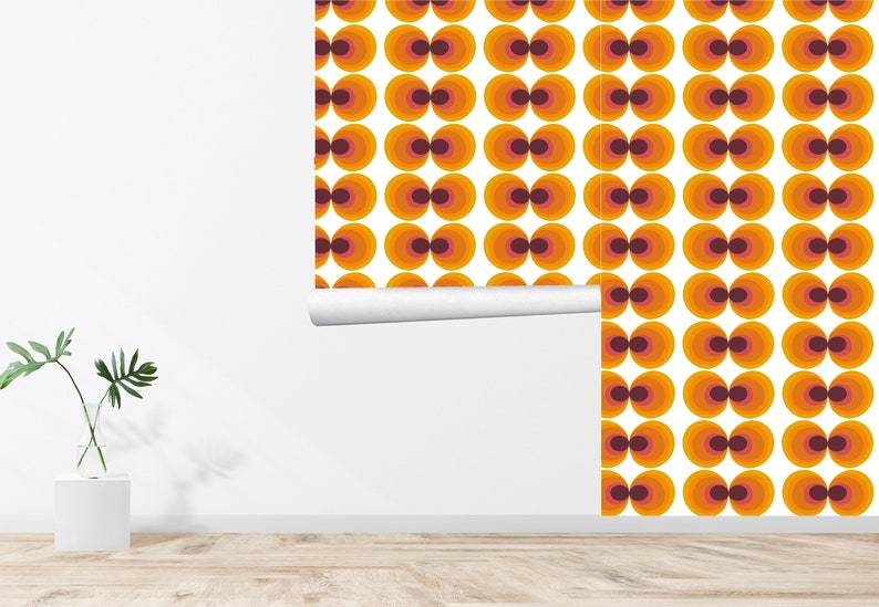 60s 70s Retro Wallpaper Floral Wallpaper Vintage Wallpaper Seamless Wall Decor Vintage Fabric Removable Self Adhesive Wallpaper 636EZ image 1