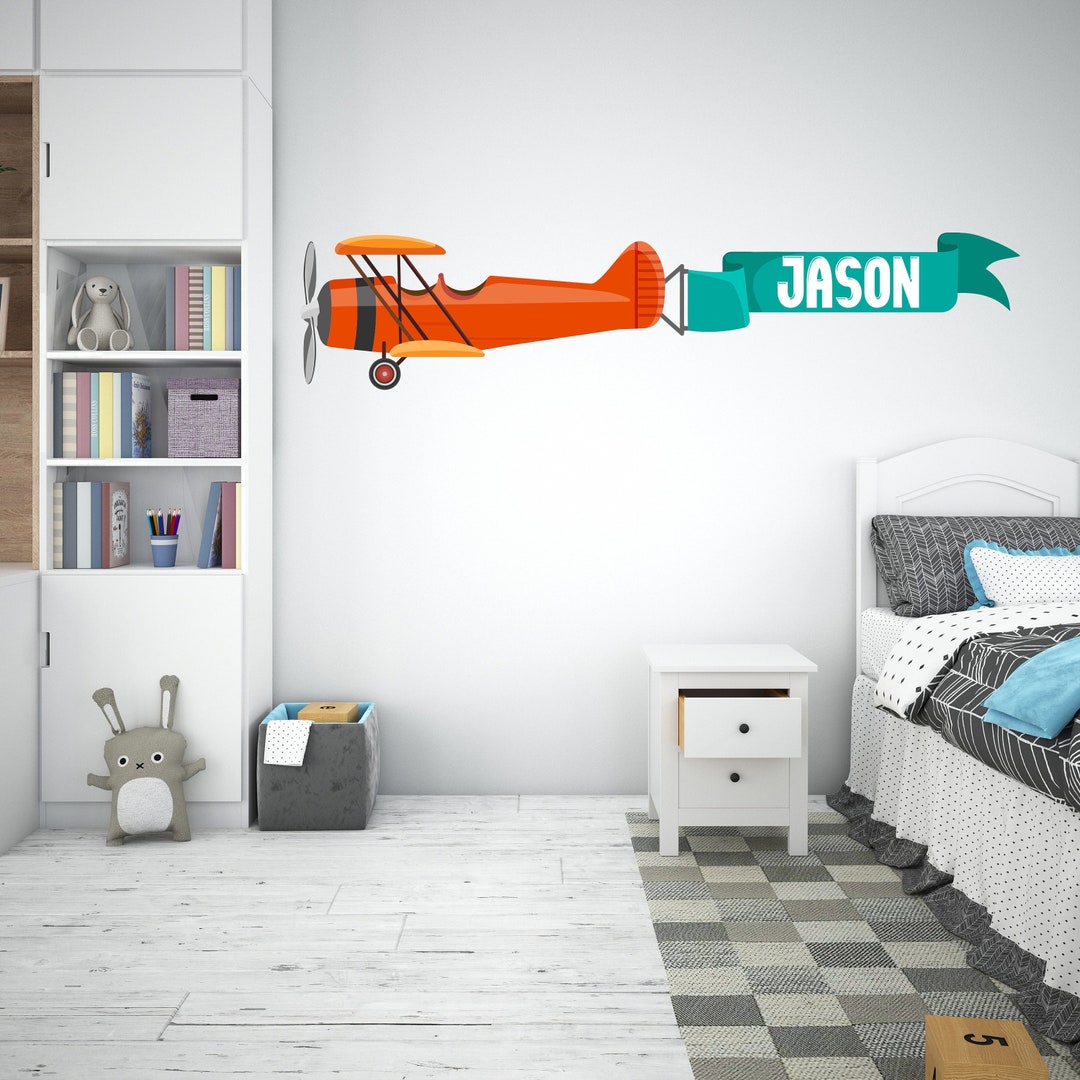 Aviaton Decor Airplane Name Wall Art Decal Vinyl Sticker Decals Biplane ...