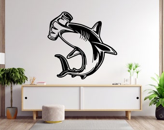Hammerhead Shark Wall Decal Shark Wall Sticker Shark Wall Decor for Kids Room Sea Ocean Wall decal Shark wall vinyl 1617EZ