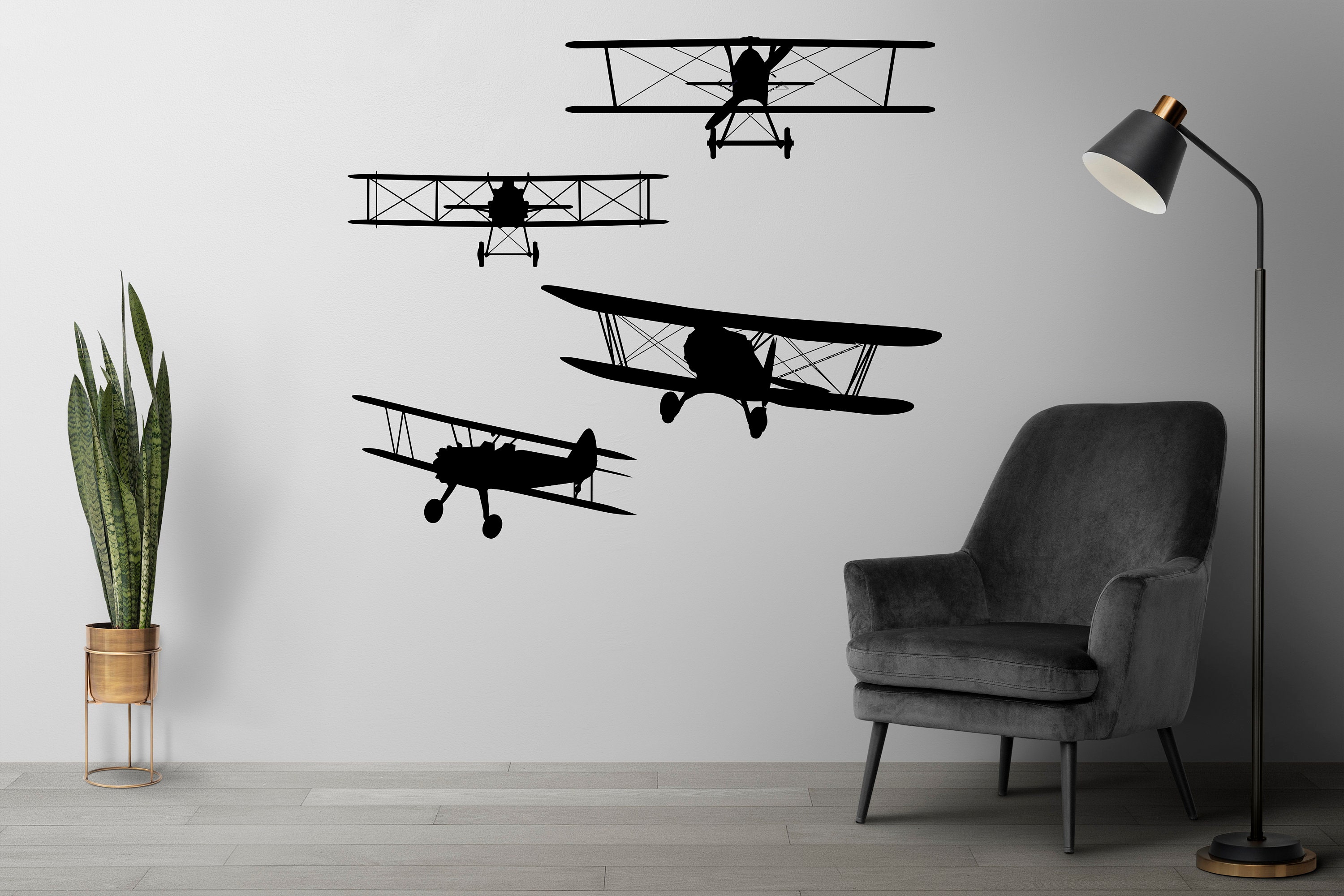 Airplane Wall Art Decal Vinyl Sticker Decals Biplane Decor Plane Air ...