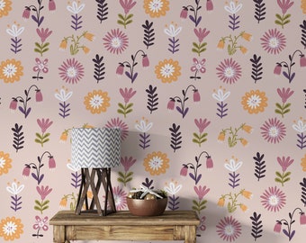 Papel pintado de flores Papel pintado floral Papel pintado floral Decoración de pared sin costuras Vintage Impreso Papel tapiz autoadhesivo extraíble 1112EZ