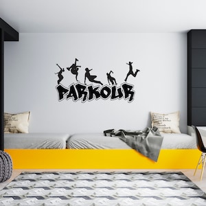 Parkour Wall Decal Silhouet Vrij lopende muur sticker SG1547