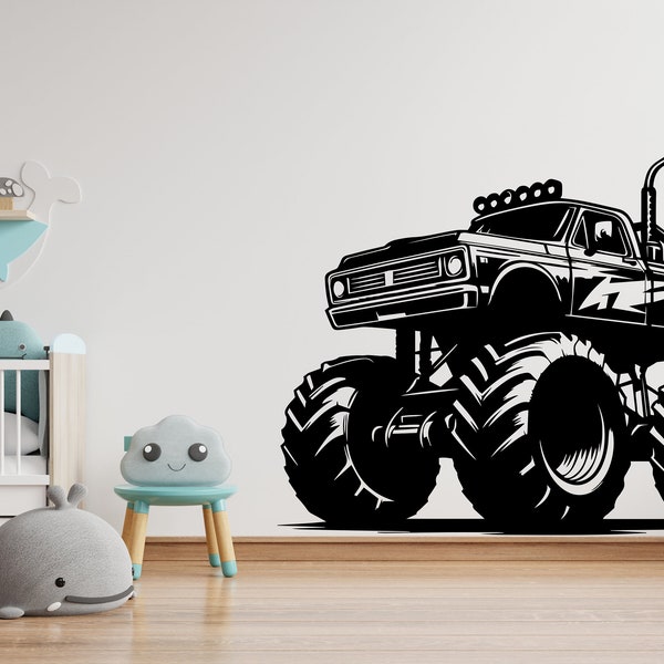 Monster Truck Extreme Vehicle Muscle Big Wheel Fire Flames Tire Off Road 4x4 wall decal Driver Race wall stickers 1927EZ