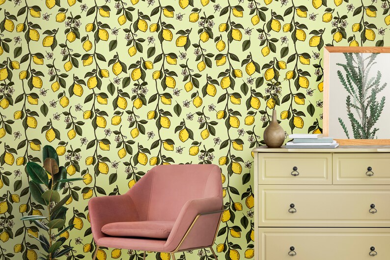 Lemon Tree Wallpaper Italian Kitchen Wallpaper Citrus Wall - Etsy